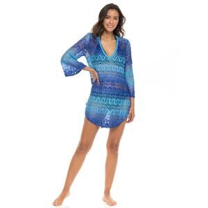 Elif Jordan Taylor Lace  Ombré Blue Turquoise Tunic Swim Cover Serpuntus Large